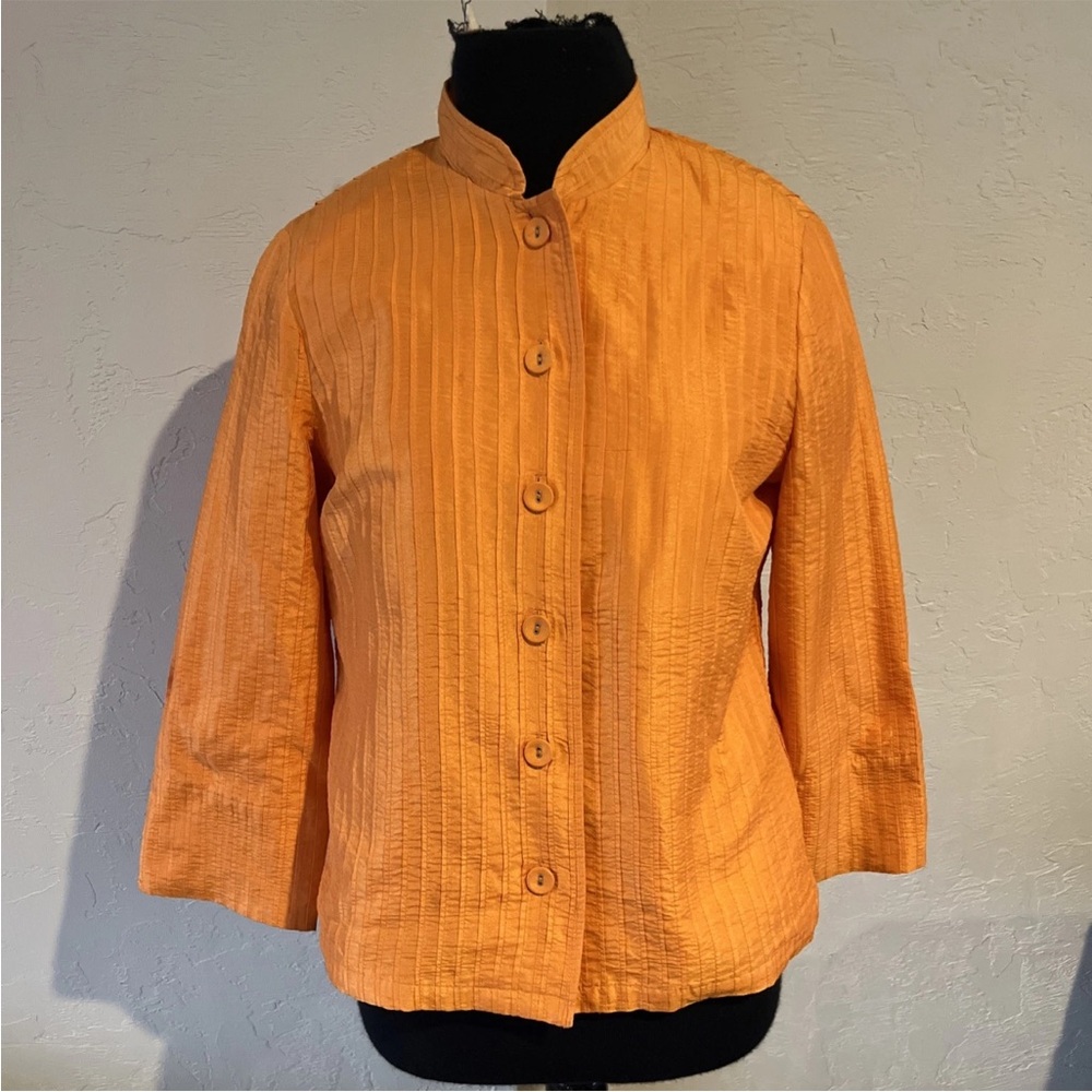 Chicos 1 Orange Mandren Collar Lined Asian Style Blouse/Jacket with Cotton T